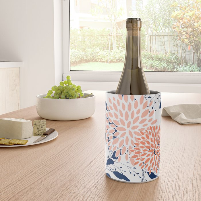 Floral Prints and Leaves, White, Coral and Navy Wine Chiller Gallery Image 4