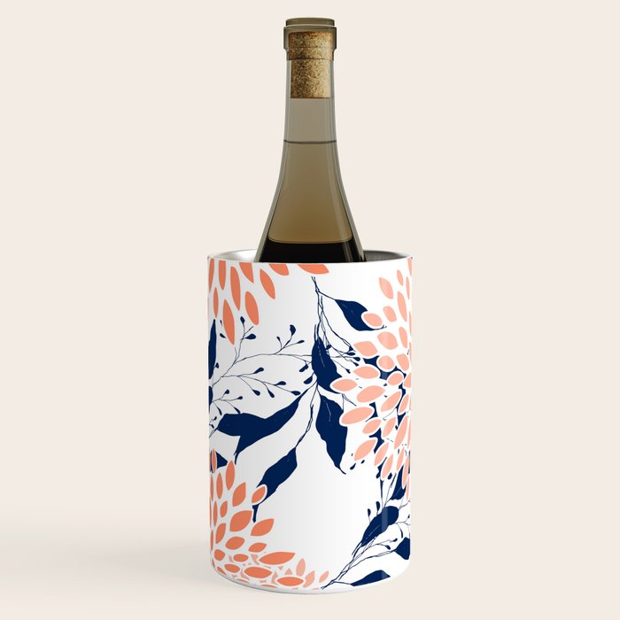 Floral Prints and Leaves, White, Coral and Navy Wine Chiller Gallery Image 2