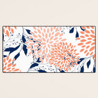 Floral Prints and Leaves, White, Coral and Navy Desk Mat Gallery Image 3
