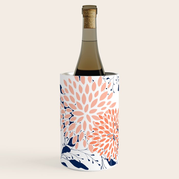 Floral Prints and Leaves, White, Coral and Navy Wine Chiller Gallery Image 1
