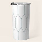 Long Honeycomb Minimalist Geometric Pattern in White and Light Blue-Gray Travel Mug Gallery Image 3