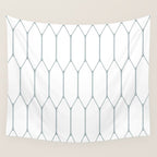 Long Honeycomb Minimalist Geometric Pattern in White and Light Blue-Gray Wall Tapestry Gallery Image 4