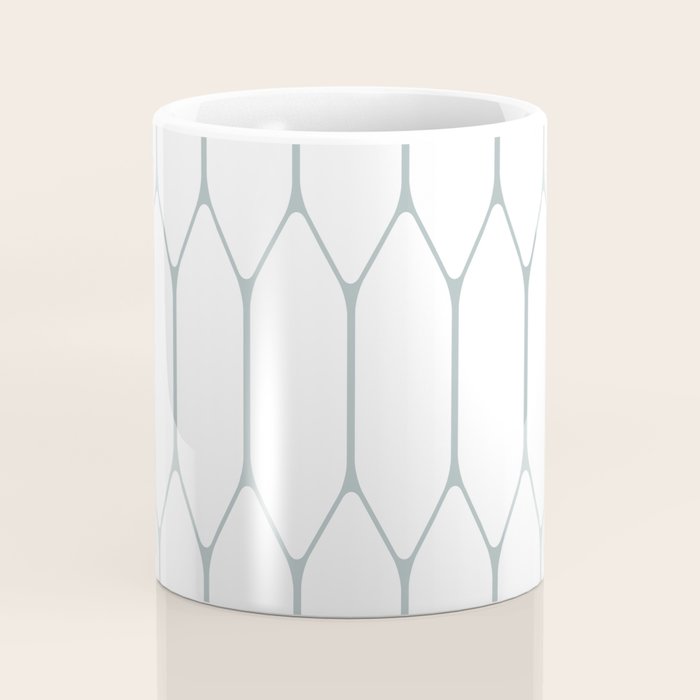 Long Honeycomb Minimalist Geometric Pattern in White and Light Blue-Gray Coffee Mug Gallery Image 4
