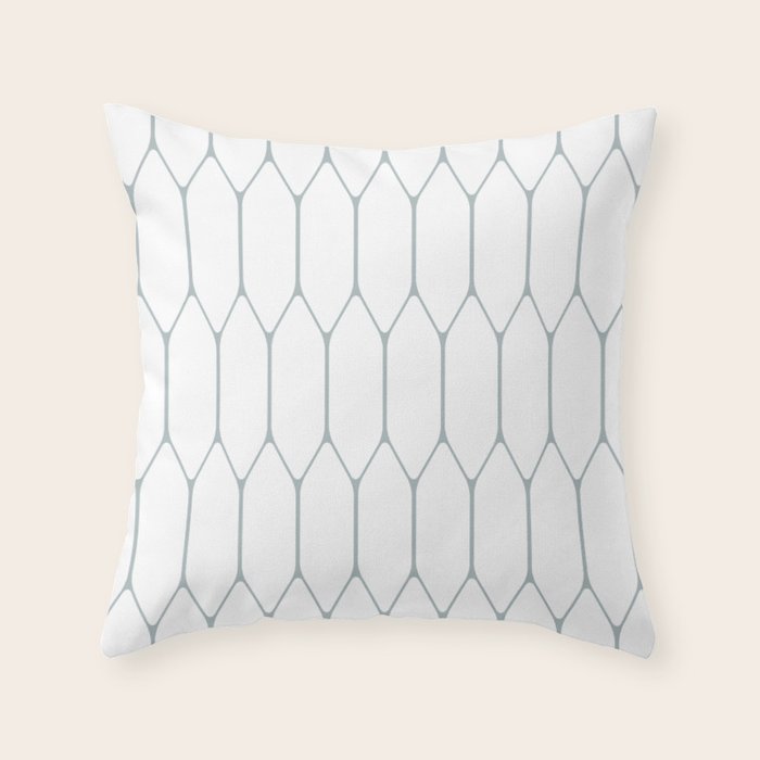 Long Honeycomb Minimalist Geometric Pattern in White and Light Blue-Gray Throw Pillow Gallery Image 6