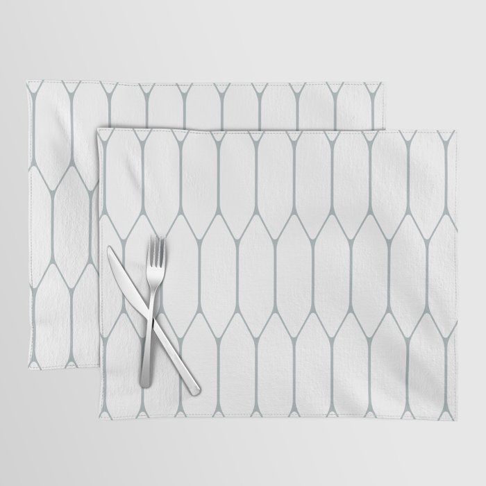 Long Honeycomb Minimalist Geometric Pattern in White and Light Blue-Gray Placemat Gallery Image 1