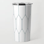 Long Honeycomb Minimalist Geometric Pattern in White and Light Blue-Gray Travel Mug Gallery Image 1