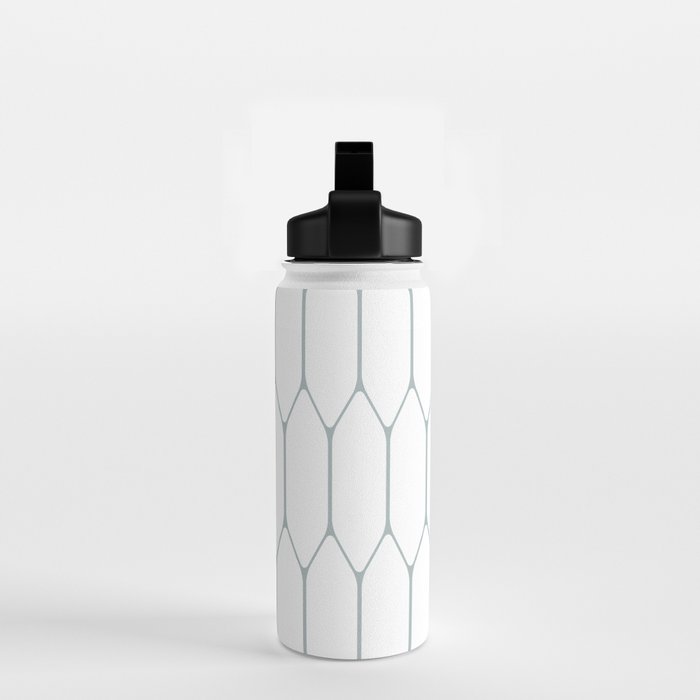 Long Honeycomb Minimalist Geometric Pattern in White and Light Blue-Gray Water Bottle Gallery Image 2