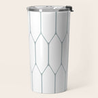 Long Honeycomb Minimalist Geometric Pattern in White and Light Blue-Gray Travel Mug Gallery Image 2