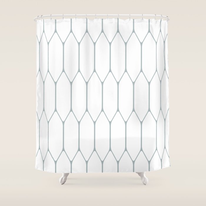 Long Honeycomb Minimalist Geometric Pattern in White and Light Blue-Gray Shower Curtain Gallery Image 1