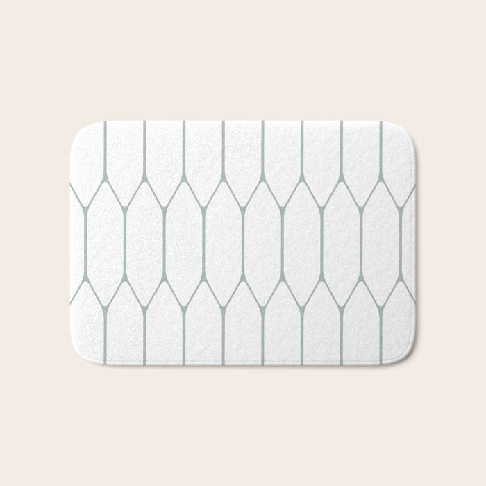 Long Honeycomb Minimalist Geometric Pattern in White and Light Blue-Gray Bath Mat Gallery Image 1