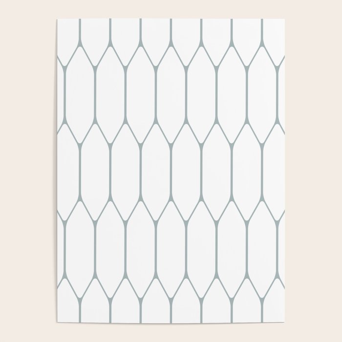 Long Honeycomb Minimalist Geometric Pattern in White and Light Blue-Gray Poster Gallery Image 4