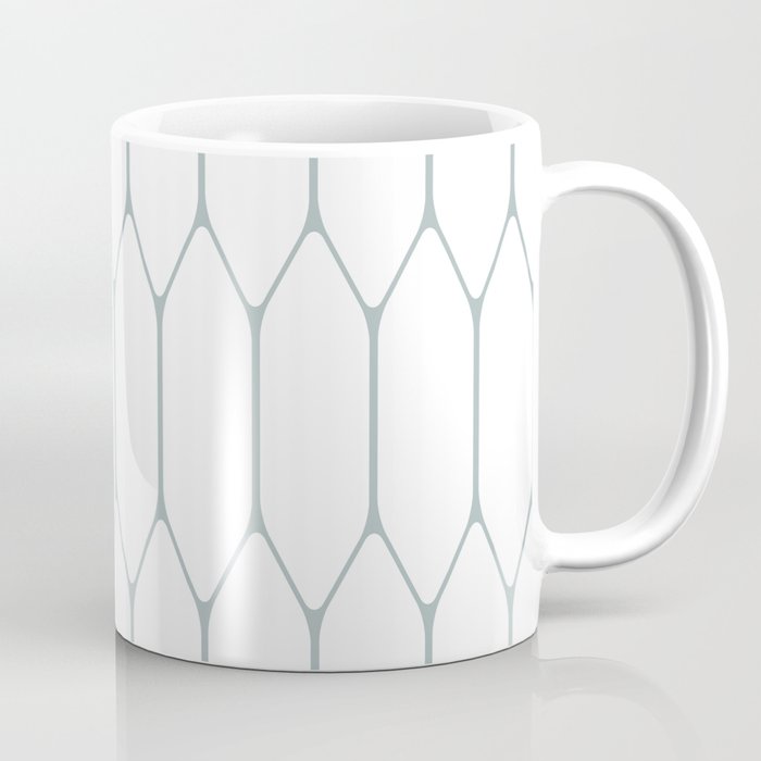 Long Honeycomb Minimalist Geometric Pattern in White and Light Blue-Gray Coffee Mug Gallery Image 1