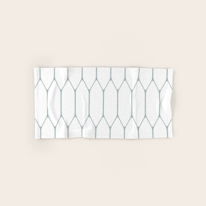 Long Honeycomb Minimalist Geometric Pattern in White and Light Blue-Gray Bath Towel Gallery Image 1
