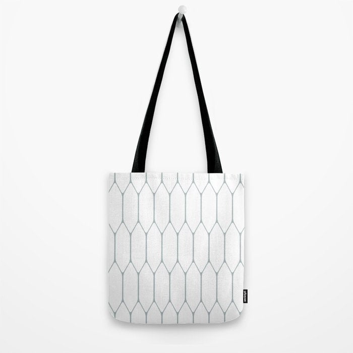 Long Honeycomb Minimalist Geometric Pattern in White and Light Blue-Gray Tote Bag Gallery Image 2