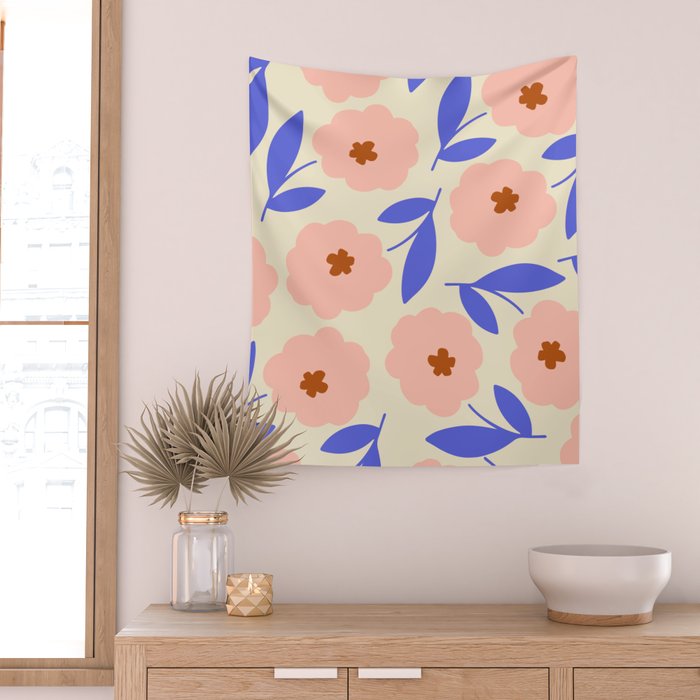 Bold Flower - Pink and Blue Wall Tapestry Gallery Image 2