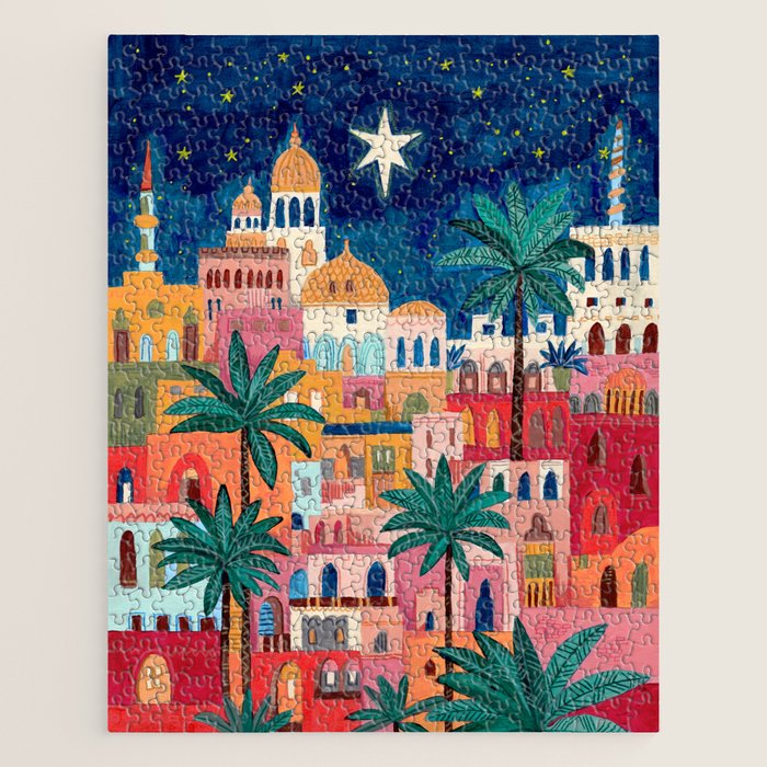 Oriental city under a starry sky in bright colours Jigsaw Puzzle Gallery Image 1