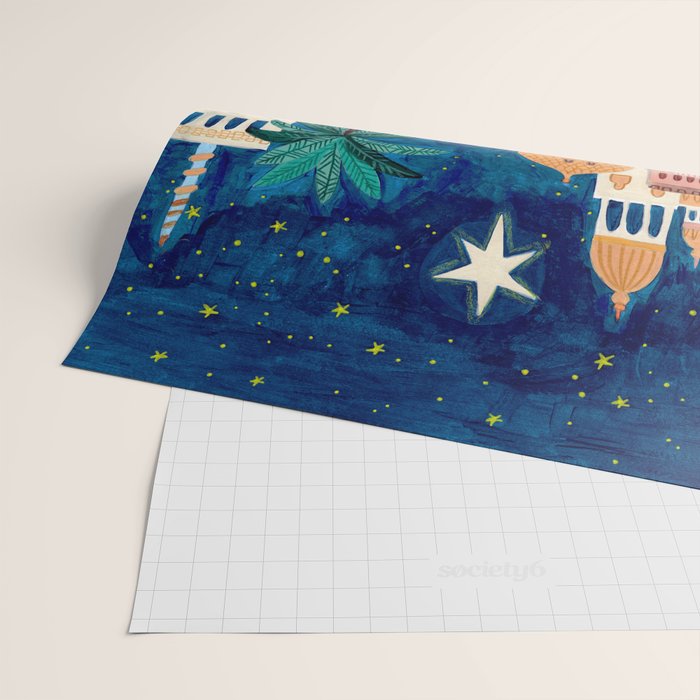 Oriental city under a starry sky in bright colours Wrapping Paper Gallery Image 2