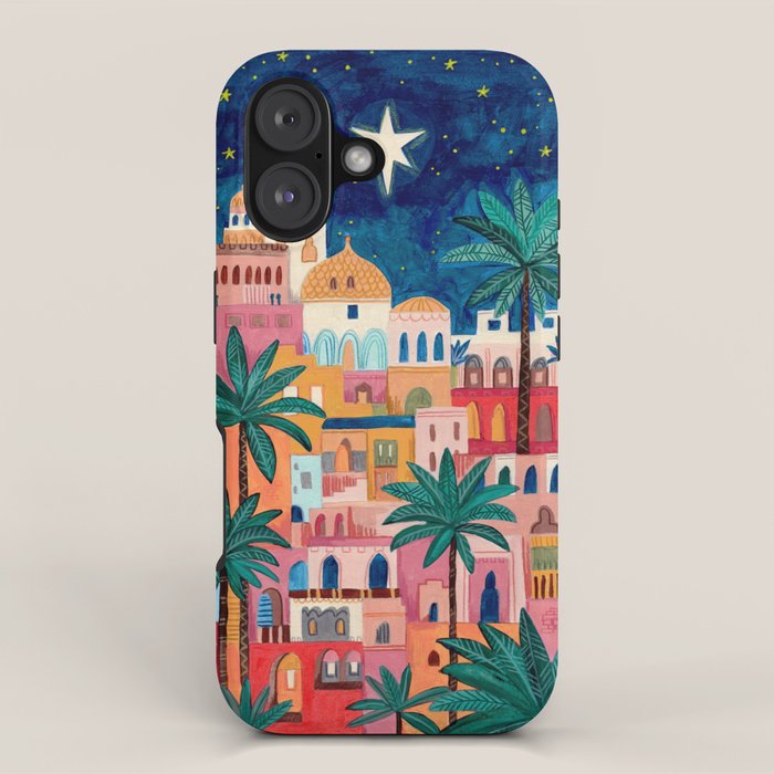 Oriental city under a starry sky in bright colours iPhone Case Gallery Image 1