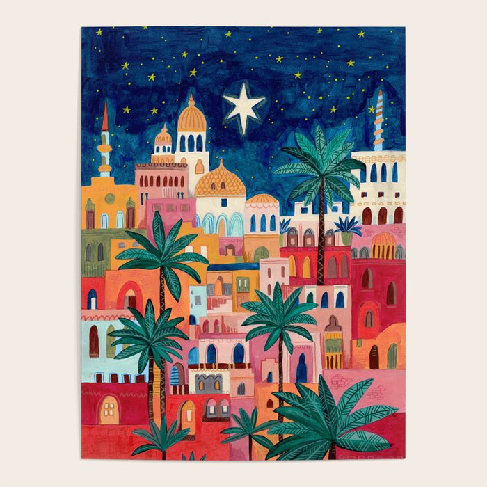 Oriental city under a starry sky in bright colours Poster Gallery Image 4