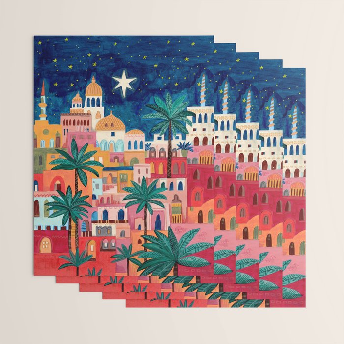 Oriental city under a starry sky in bright colours Wrapping Paper Gallery Image 3