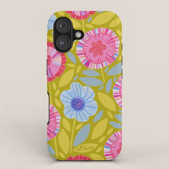 Folk Floral Blossoms in Moss Green iPhone Case Gallery Image 1