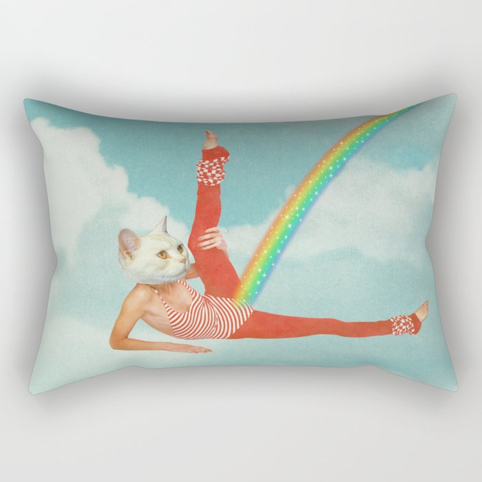 Kitty Cat's Rainbow Workout - Retro Cat Rectangular Pillow Gallery Image 1