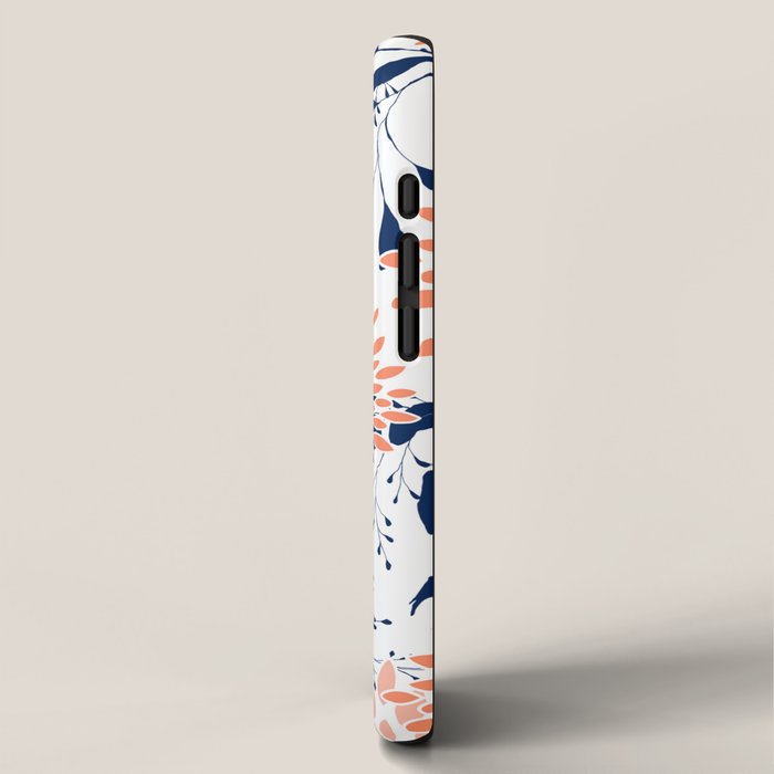 Floral Prints and Leaves, White, Coral and Navy iPhone Case Gallery Image 2