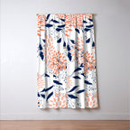 Floral Prints and Leaves, White, Coral and Navy Window Curtain Gallery Image 3