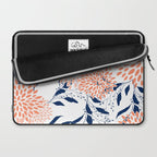 Floral Prints and Leaves, White, Coral and Navy Laptop Sleeve Gallery Image 2