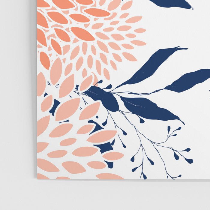 Floral Prints and Leaves, White, Coral and Navy Poster Gallery Image 3