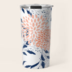 Floral Prints and Leaves, White, Coral and Navy Travel Mug Gallery Image 1