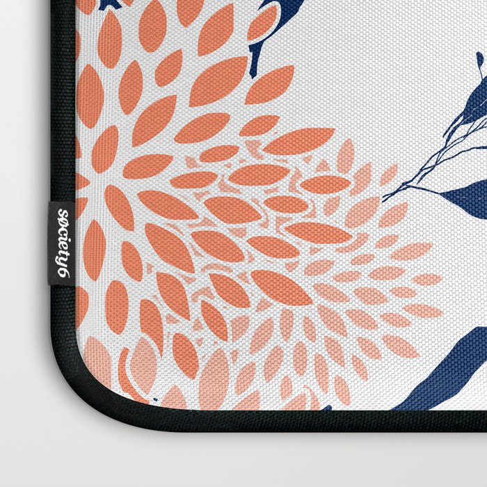 Floral Prints and Leaves, White, Coral and Navy Laptop Sleeve Gallery Image 3