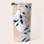 Floral Prints and Leaves, White, Coral and Navy Travel Mug Gallery Image 3