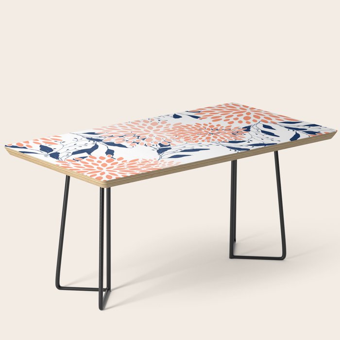 Floral Prints and Leaves, White, Coral and Navy Coffee Table Gallery Image 1