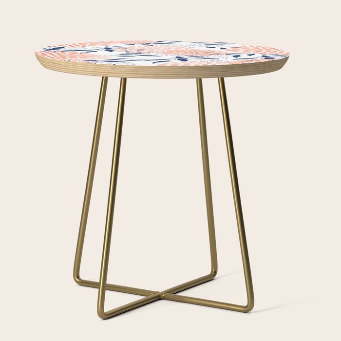 Floral Prints and Leaves, White, Coral and Navy Side Table Gallery Image 1