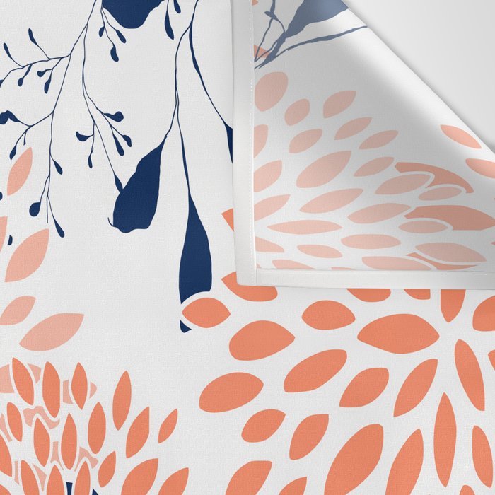 Floral Prints and Leaves, White, Coral and Navy Wall Tapestry Gallery Image 3