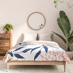 Floral Prints and Leaves, White, Coral and Navy Comforter Gallery Image 3