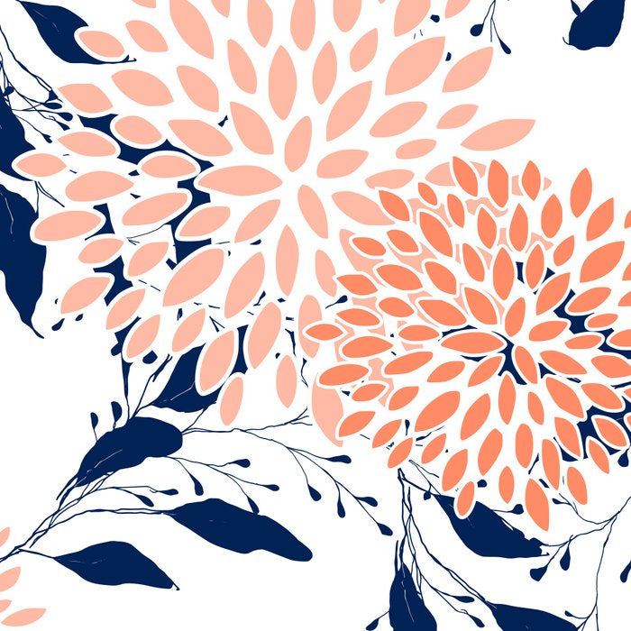 Floral Prints and Leaves, White, Coral and Navy Coffee Mug Gallery Image 2