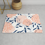 Floral Prints and Leaves, White, Coral and Navy Rug Gallery Image 1