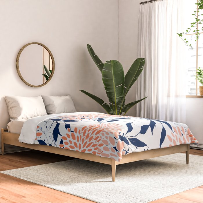 Floral Prints and Leaves, White, Coral and Navy Comforter Gallery Image 2