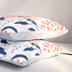 Floral Prints and Leaves, White, Coral and Navy Pillow Sham Gallery Image 3