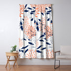 Floral Prints and Leaves, White, Coral and Navy Window Curtain Gallery Image 5