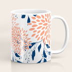 Floral Prints and Leaves, White, Coral and Navy Coffee Mug Gallery Image 1