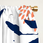 Floral Prints and Leaves, White, Coral and Navy Window Curtain Gallery Image 2