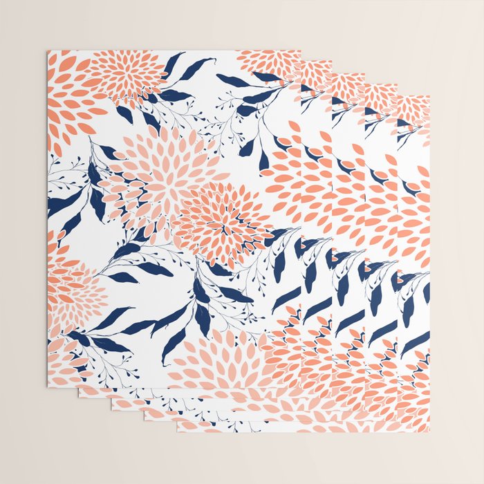 Floral Prints and Leaves, White, Coral and Navy Wrapping Paper Gallery Image 3