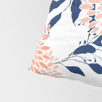 Floral Prints and Leaves, White, Coral and Navy Pillow Sham Gallery Image 4