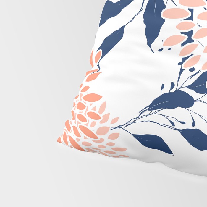 Floral Prints and Leaves, White, Coral and Navy Pillow Sham Gallery Image 4