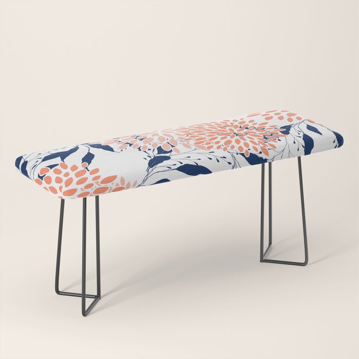 Floral Prints and Leaves, White, Coral and Navy Bench Gallery Image 1