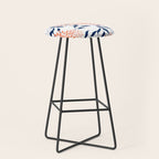 Floral Prints and Leaves, White, Coral and Navy Stool Gallery Image 1