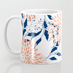 Floral Prints and Leaves, White, Coral and Navy Coffee Mug Gallery Image 3